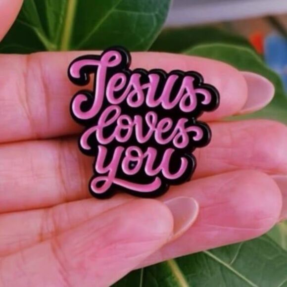 Jesus Loves You Pink Enamel Pin - Picture 3 of 5